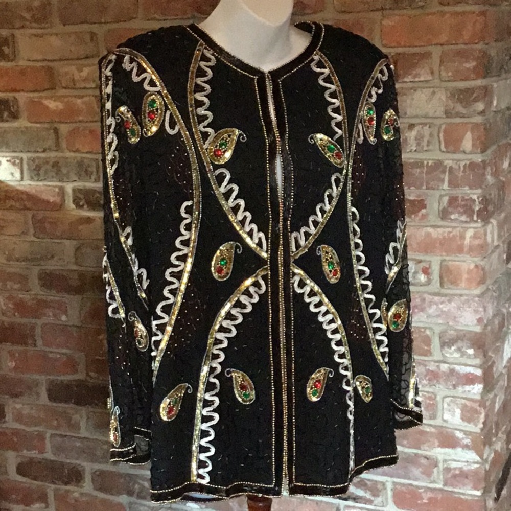 Vintage Eve’s Allure Black Sequins Jacket Sz. Med. 100% Silk